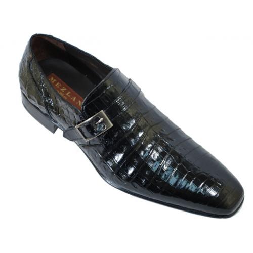 Mezlan "Merced" 13595-F Black All-over Genuine Crocodile Loafer Shoes with Monk Strap